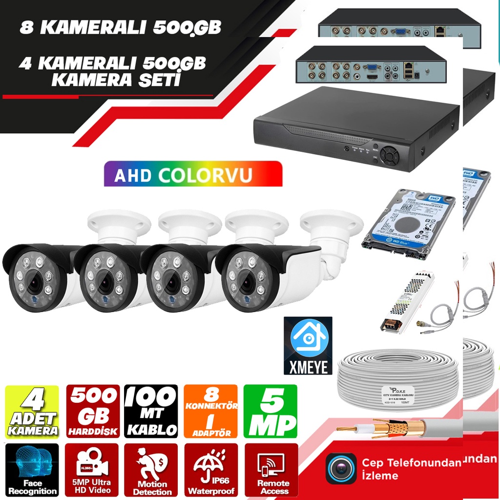 5mp 4 Kameralı 500gb Tak Kullan Set Xmeye PK-4634